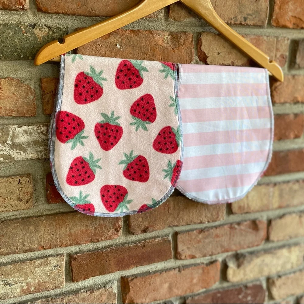 Burp cloths: Strawberry and Striped Baby Bib, Set of 3